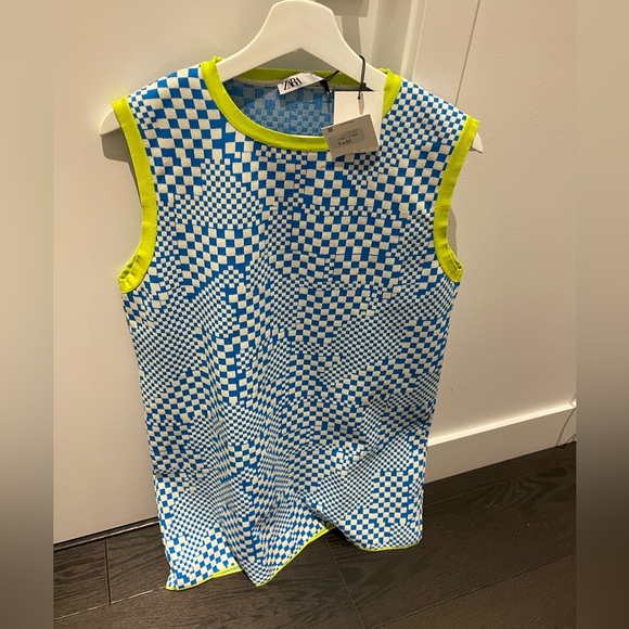 Zara checkered dress with neon green trim. New w/ tags. Smoke free/pet free home - Picture 2 of 4